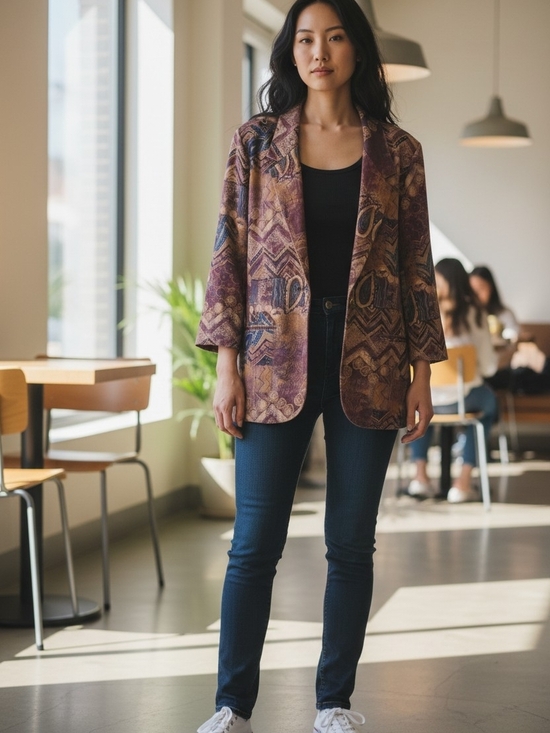 Worthington Jackets & Blazers - Worthington Purple Multi-Print Relaxed Open-Front Blazer